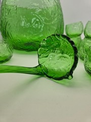 Vintage MCM Italian Empoli Crinkle Glass Green Punch Bowl & laddle