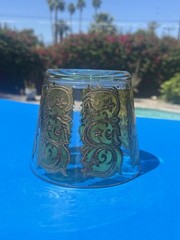 Vintage MCM Glass Ice Bucket 22K Gold Green Barware Briard Style