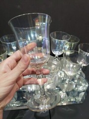 (10) Wine Water Glasses 6-1/2″ goblets Iridescent rainbow mother of pearl optic