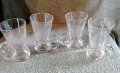 4 Irish Coffee-Espresso-Cappuccino Curved Handled Etched Glasses 4″