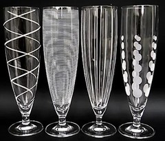 Set of 4 Mikasa Cheers Crystal Pilsner Glasses Etched Dots Lines Swirls Spirals