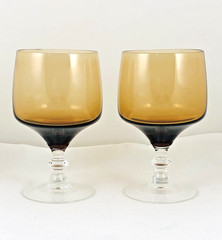 VINTAGE SASAKI REGENCY AMBER DRINKING GLASS GOBLET SET OF 2