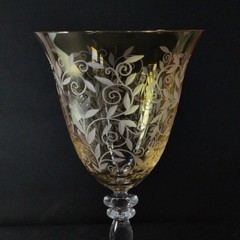 REED & BARTON VENETIAN AMBER WINE GLASSES, Etched Crystal, 8 1/2″, 1Ooz, 2PCS