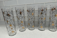 Set of 8 Tom Collins Cocktail Glasses Libbey Atomic Starburst Late 1950s MCM