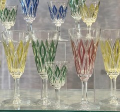 Vintage VMC Reims Glasses 9 Fluted Champagne / 5 Cordial Glasses MCM – 14 Pcs