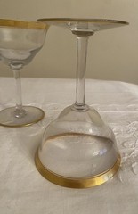 Vtg 3 Glastonbury Lotus Gold Rimmed Sherbert Champagne Coupes Glasses 5.25” T