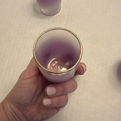 Vintage MCM Blendo Cordial Glass – 3” Lavender Frosted Ombre with Gold Rim 4