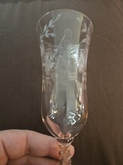 Set Of 3 Fluted 6″ Champagne Pink Etched Twisted Stem Central Glass Works VTG