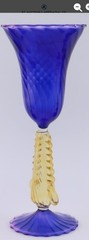 SALVIATI Murano Hand Blown Venetian Glass Cobalt Paint & Amber Goblet/Wine 9″