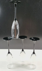 (4) Luminarc Domino Signature Black Fluted Champagne Set Elegant Cristal France