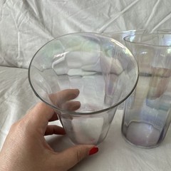 Set of 7 Iridescent Clear Glass Tumbler Glasses, Round Shape, Glossy Finish