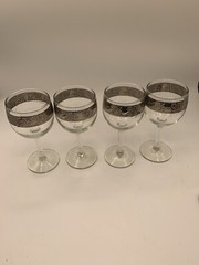 4 Culver Glass Silver Band Flower Scroll Wine Glasses Goblets 5 3/4″