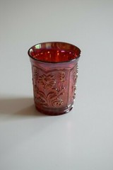 Carnival Glass Tumbler Field Flower Pattern Imperial Glass IG Red Iridescent