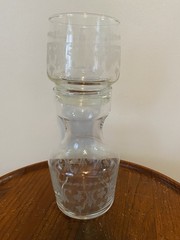 Vtg Crystal Clear Glass Tumble Up Bedside Carafe & Glass 8 1/2” Tall