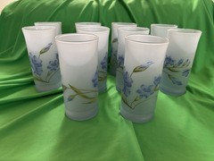 Libbey Frosted Satin Vtg Floral Highball Glasses: Bluebell Morning Glory Qty 10