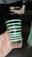 Vintage Mid Century Sea Foam Green Banded Flared 5.5″ Cocktail Glass Pair