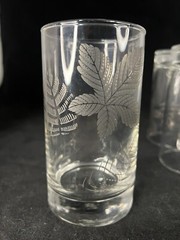 Libbey Platinum Leaves Tumbler Glasses Oak Elm Foliage Set Of Six Vintage MCM