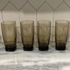Libbey Carrington Tawny Smoke Highball Glasses, Set of 4, Square Bottom Tumblers