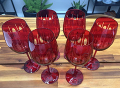 6pc Italo Home Hand Cut Ruby Red Wine Glasses 9.75″ Turkey NEW w/ Stickers