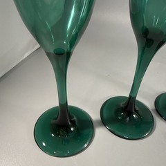 Set Of 6 Vintage 1980’s Libbey Juniper Green Champagne Wine Stemware Glasses