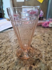 Anchor Hocking Pink Mayfair Open Rose Footed Ice Tea Water Tumblers Glasses