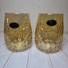 New Dynasty Bellini Amber Glass Tumblers Set of 2 Made in Italy 4.5in