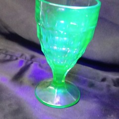 Vintage Green Uranium Glass Goblet – Colonial Panel Pattern – Glows Bright