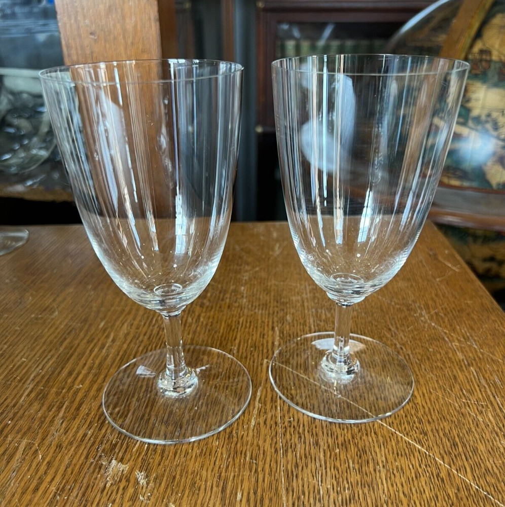 Lot of Two Baccarat Crystal 6 3/8 Inch Tall Goblets Glasses _ Smooth Stem
