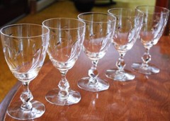 Vintage Set 5 TIFFIN FRANCISCAN PETITE Cut Leaf Crystal Water Goblets FANCY STEM