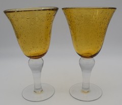 ARTLAND Amber Iris Bubbles Hand Blown Water Goblet Wine Glass Set of 2 G41
