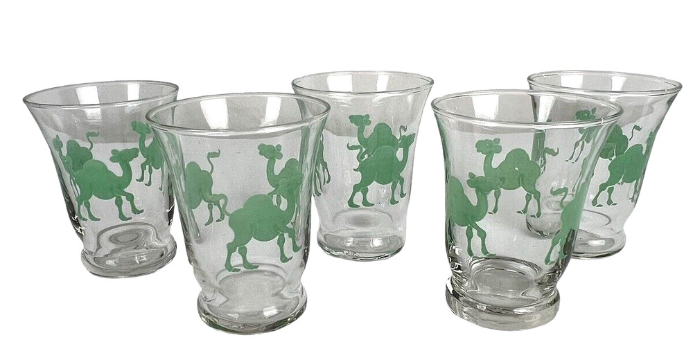VTG Libby Green Camel Children’s Juice Cups Glasses 3″ tall Set of 5