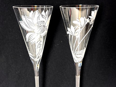 2 Franklin Mint LES FLEURS Crystal Champagne Glasses Floral Botanical Austria
