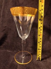 3 Tiffin Franciscan Glass Goblets Paneled Gold Band