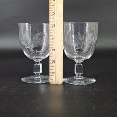 2 Vintage Etched Clear Wine Glasses Etched Wheat Pattern 5″ Tall