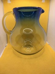 Large Hand Blown Glass Pitcher, Cobalt Blue Gradient, Handmade in Mexico
