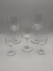 Baccarat Montaigne Optic Crystal Stemware Set 5 Pc France Signed Goblets Glass
