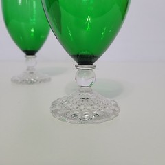 Pair of Vintage Anchor Hocking Green Boopie Bubble Footed Goblets