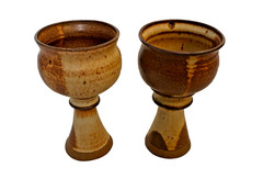 2 Vintage Stoneware Pottery Goblets 6″ Lot A