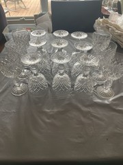 Set of 15 Vintage Lead Crystal Wine Goblets Diamond Cut Starburst Base