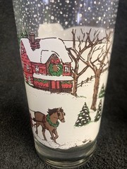 7 Vintage Libbey Winter Village 16 Oz. Drinking Glasses 6.25” Mill Horse Sleigh