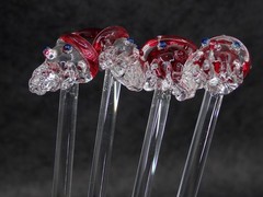 1950s Hazel Atlas Half Pint Orange Flower glass & 4 Glass Santa Swizzle Sticks