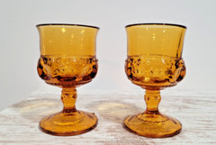 4 VTG MCM Indiana Glass Amber Gold Kings Crown Thumbprint Sherry Glasses 4.25″