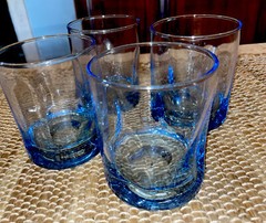 CONTEMPORARY BLUE THUMBPRINT DIMPLE ROCKS GLASSES SET OF 4