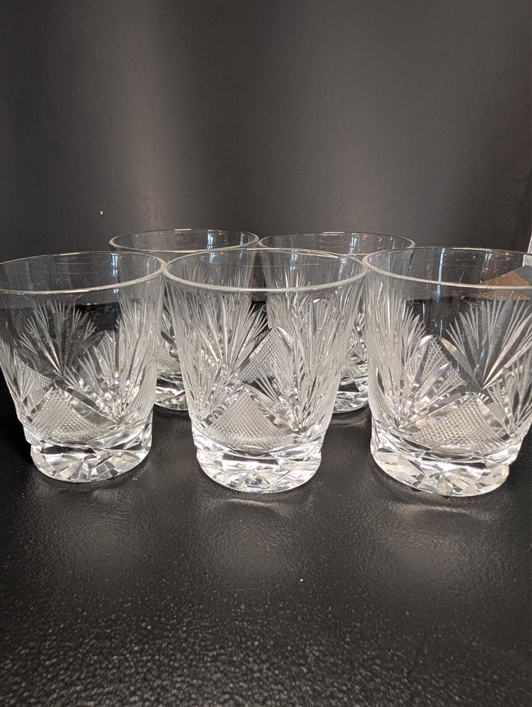 Lead Crystal Glasses Set of 5 Barware Drinkware Etched Starburst Design