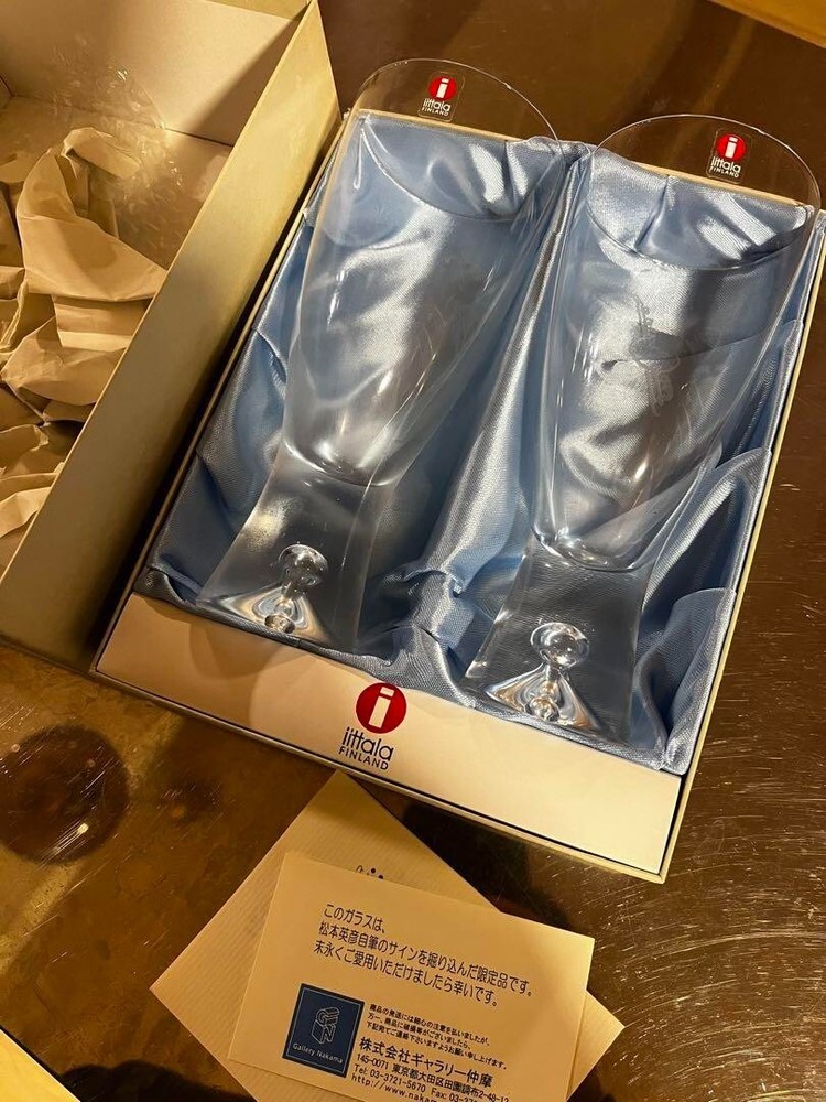 iittala Tapio Goblet Beer Glass Pair Set Unused with Box Rare signed