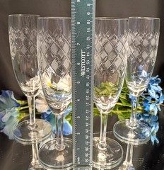 4 Vintage Diamond & Atomic Star Cut Mid-Century Champagne Flutes Glasses Set