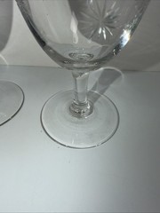 VTG MCM Atomic Starburst 6” Footed Aperitif Wine Etched Glass 3” Wide Set Of 2