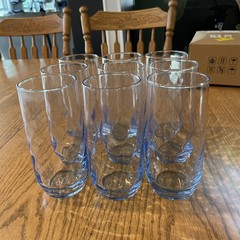 Set Of 9 Libby Misty Blue Vintage Optic Swirl Drinking Glasses Set GW0001