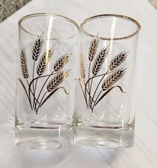 MCM Set of 4 Homer Laughlin 22K Golden Wheat 4 oz Juice Glasses 4″