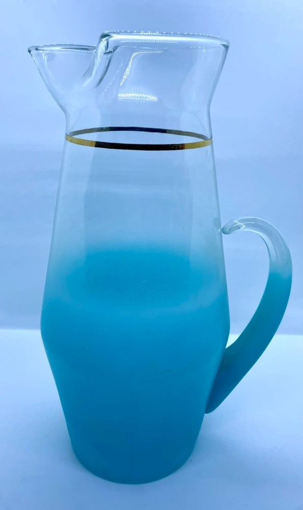 MCM Blendo Frosted Blue 80oz. Pitcher 11-3/4” Tall West Virginia Glass Co